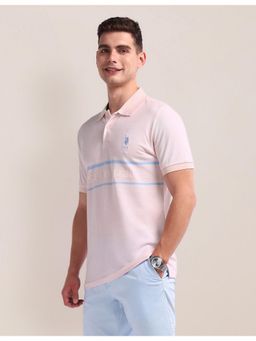 U.S. POLO ASSN. - Typography Pink Half Sleeves Collar Neck Polo T-Shirt