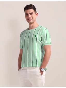 U.S. POLO ASSN. - Stripes Green Half Sleeves Crew Neck T-Shirt
