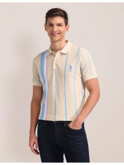 U.S. POLO ASSN. - Stripes Beige Half Sleeves Collar Neck Polo T-Shirt