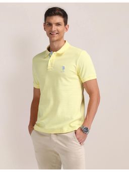 U.S. POLO ASSN. - Self Design Yellow Half Sleeves Collar Neck Polo T-Shirt