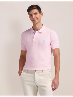 U.S. POLO ASSN. - Self Design Pink Half Sleeves Collar Neck Polo T-Shirt