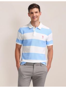 U.S. POLO ASSN. - Stripes Blue Half Sleeves Collar Neck Polo T-Shirt