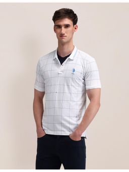 U.S. POLO ASSN. - Checks White Half Sleeves Collar Neck Polo T-Shirt