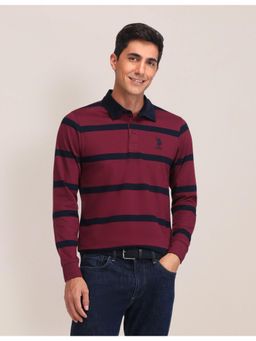 U.S. POLO ASSN. - Stripes Red Full Sleeves Collar Neck Polo T-Shirt