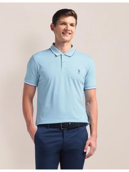 U.S. POLO ASSN. - Solid Plain Blue Half Sleeves Collar Neck Polo T-Shirt