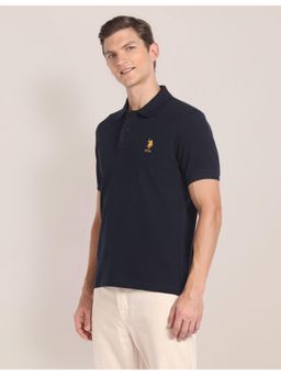 U.S. POLO ASSN. - Graphic Blue Half Sleeves Collar Neck Polo T-Shirt
