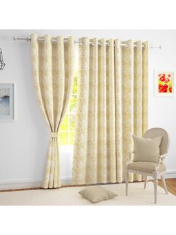 Story@Home - Door Curtain Long, Off White & Golden, Spatter pattern (7 Feet)