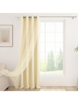 Story@Home - 300 GSM Faux Silk Dual-Layer Blackout & Sheer Door Curtain, Cream (7 Feet)
