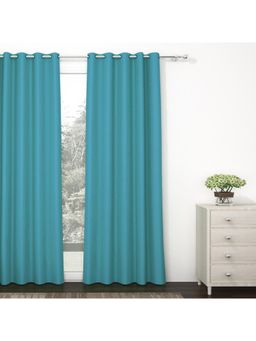 Story@Home - Semi Long Door Blackout Ocean Blue Solid Long Door Curtain (8 Feet)