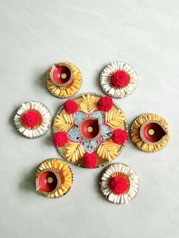 Forestkraft - Diwali Floral Rangoli Set with Sola Flowers & Diyas I Ready-to-use