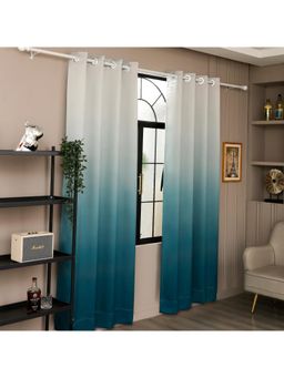 Story@Home - Polyester Blackout Long Door Single Curtain, Cyan Blue, Gradient (9 Feet)