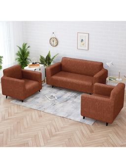 Story@Home - Light Brown Sofa Cover Set for 3+1+1 Seater with Elastic Fit (Pack of 3)