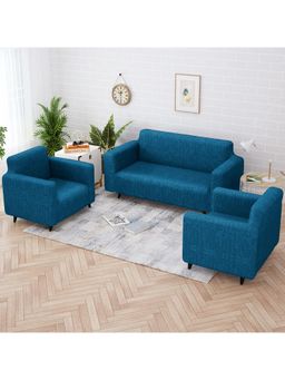 Story@Home - Sky Blue Sofa Cover Set for 3+1+1 Seater with Elastic Fit (Pack of 3)