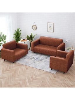 Story@Home - Light Brown Sofa Cover Set for 3+2+1 Seater with Elastic Fit (Pack of 3)