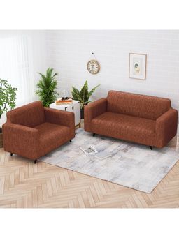 Story@Home - Light Brown Sofa Cover Set for 2+3 Seater with Elastic Fit and Washable Fabric