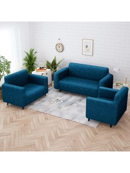 Story@Home - Durable Stylish Teal Sofa Cover Set for 3+2+1 Seater with Elastic Fit (Pack of 3)