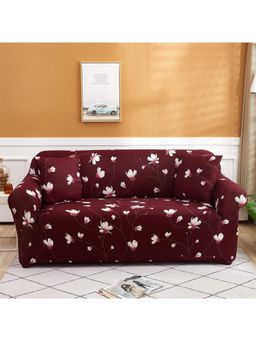 Story@Home - Polyester Floral 3 Seater Sofa Cover (Maroon )