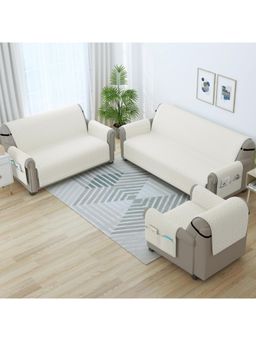 Story@Home - Synthetic (3+2+1) 6 Seater Sofa Cover (Off White Pack of 3)