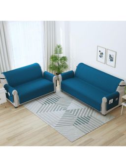 Story@Home - Synthetic 3+2 Seater Sofa Cover (Navy Blue Pack of 2)