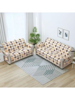 Story@Home - Synthetic 3+2 Seater Sofa Cover (Beige & White Pack of 2)