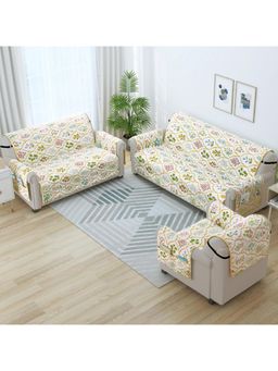 Story@Home - Synthetic (3+2+1) 6 Seater Sofa Cover (White & Green Pack of 3)