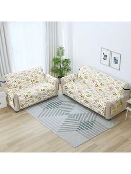 Story@Home - Synthetic Polka 3+2 Seater Sofa Cover (Beige & Green Pack of 2)
