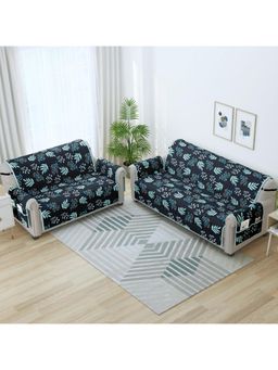 Story@Home - Satin Plain 3+2 Seater Sofa Cover (Navy Blue & Sky Blue Pack of 2)