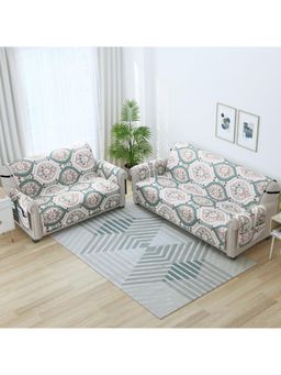 Story@Home - Synthetic Polka 3+2 Seater Sofa Cover (Ivory & Ocean Green Pack of 2)