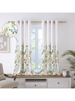 Story@Home - Cotton Bohemian Window Curtain long, White & Green, Birds & Branches (5 Feet)