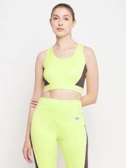 Clovia - Medium Impact Padded Active Racerback Sports Bra In Neon Yellow