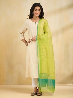 Fabindia - Green Cotton Silk Hand Block Printed Dupatta