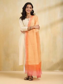 Fabindia - Orange Cotton Silk Hand Block Printed Dupatta