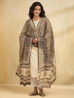 Fabindia - Black Cotton Silk Bagru Printed Dupatta