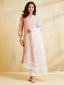 Fabindia - White Cotton Silk Printed Dupatta