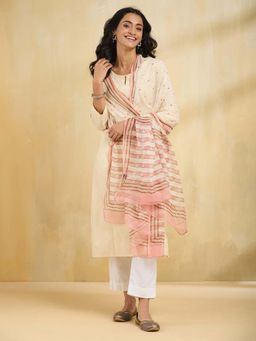 Fabindia - Beige Cotton Silk Printed Dupatta
