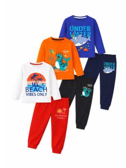 Trampoline - Boys Pack of 3 Printed Full Sleeve T-Shirt and Pajama Set