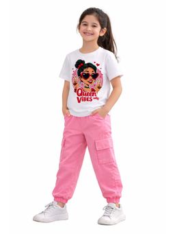 Trampoline - Girls “Queen Vibes Only” Printed T-Shirt and Cargo Jogger Set