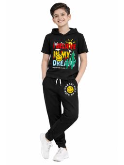 Trampoline - Boys I Believe Printed Half Sleeve Hoodie T-Shirt and Track Pant Set