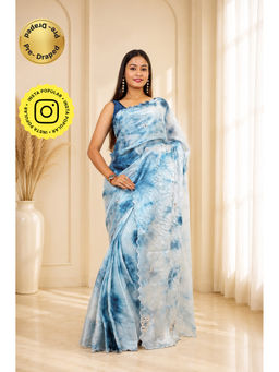 Isadora Life - Womens Tie & Dye Embroidered Multi-Color Pre-Draped Saree With Unstitched Blouse