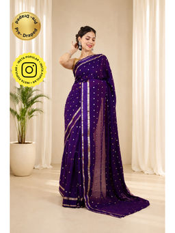 Isadora Life - Womens Woven Zari Purple Pre-Draped Saree With Unstitched Blouse