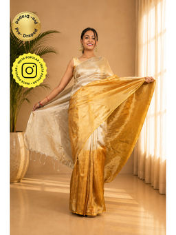 Isadora Life - Womens Ombre Zari Multi-Color Pre-Draped Saree With Unstitched Blouse