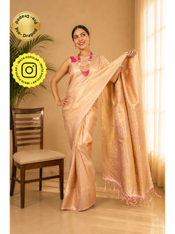 Isadora Life - Womens Woven Zari Gold Pre-Draped Saree with Unstitched Blouse