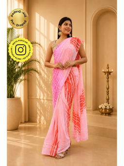 Isadora Life - Womens Leheriya Printed Multi-Color Pre-Draped Saree with Unstitched Blouse