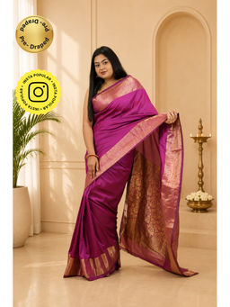 Isadora Life - Purple Woven Pre-draped Saree With Unstitched Blouse