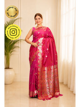 Isadora Life - Red Solid/Plain Pre-draped Saree With Unstitched Blouse