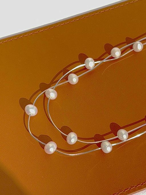 METALM Silver Dual Pearl Strand Necklace Silver for Women