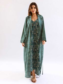 FEATHERS CLOSET - Teal Breezy Boho Pure Cotton Sleepwear Dress with Shrug (Set of 2)