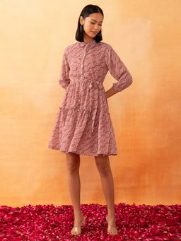 Indya - Dusty Pink Bandhani Print Tiered Dress