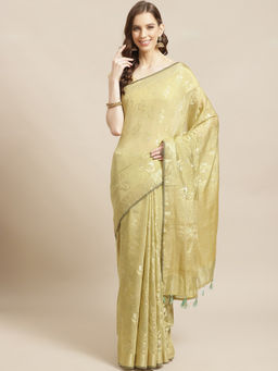 Indethnic - Banarasi Olive Woven Design Daily Wear Saree With Unstitched Blouse