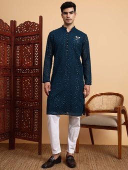 Sufiza Lifestyle - Blue Embroidered Kurta